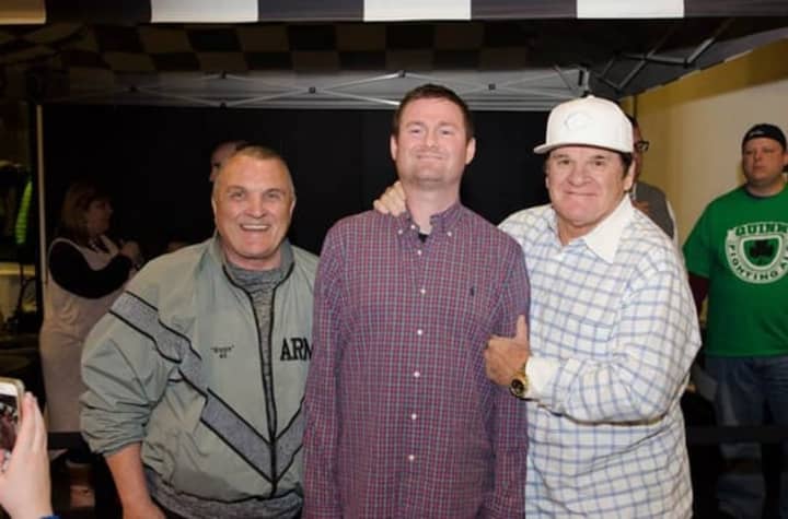 Left to right: Rudy Ruettiger, Pat Quinn and Pete Rose at the Quinn for the Win Fundraiser at Grand Prix New York.