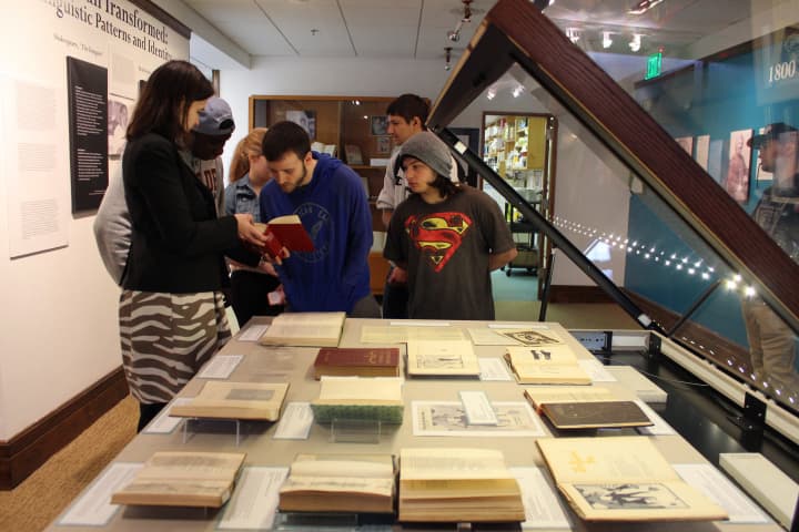 Fairfield High School students learn about primary sources at Pequot Library&#x27;s free private tour of the library&#x27;s Special Collections exhibition.