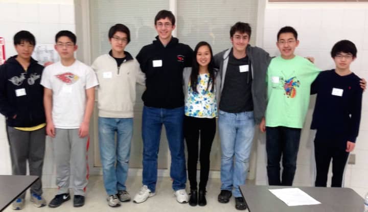 Greenwich High School Math Team members are, from left, William Yin, Jason Shi, Andrew Ma, Michael Kural, Julia Wang, Bennett Brain, Henry Shi and Steven Ma.