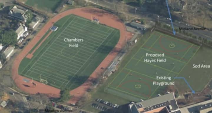 An overhead view of the new Bronxville Board of Education proposal for Hayes Field. 
