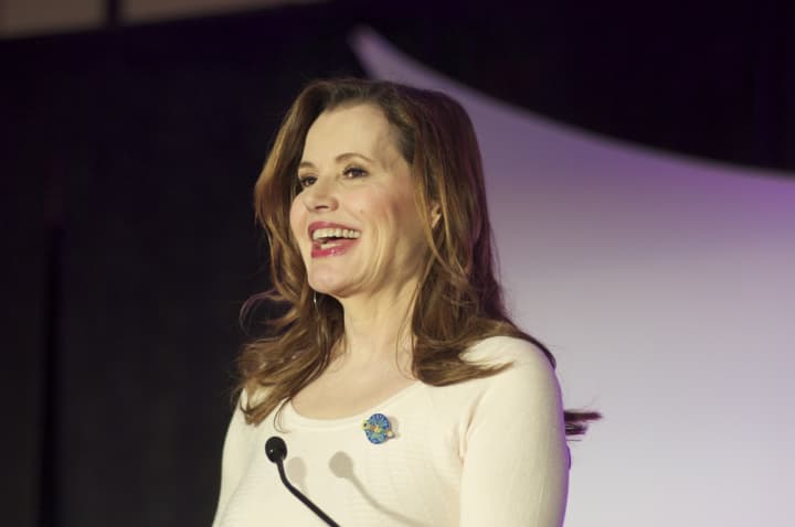 Geena Davis speaks to the crowd at the Fund for Women and Girls luncheon.