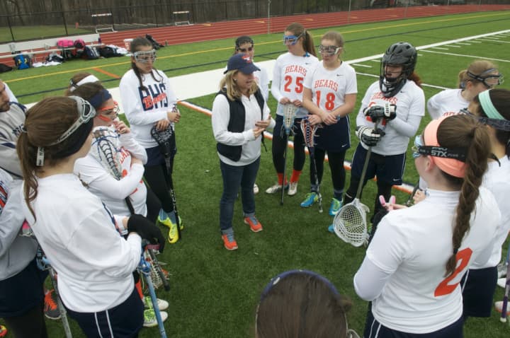 Bears coach Jessica McDonough talks to her players.
