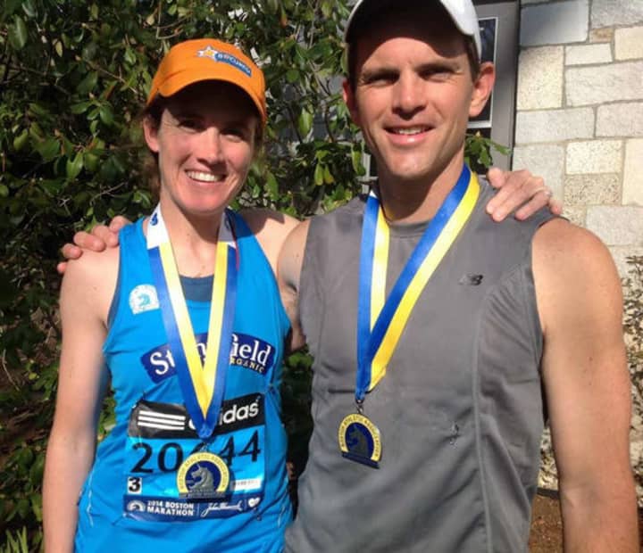 Greenwich residents Sally and James Duval will be running in Monday&#x27;s Boston Marathon. They are part of a team raising money for a scholarship in the name of one of three people killed in the bombing.