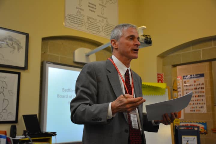 Bedford Schools Superintendent Jere Hochman speaks at a budget talk in Bedford Hills.