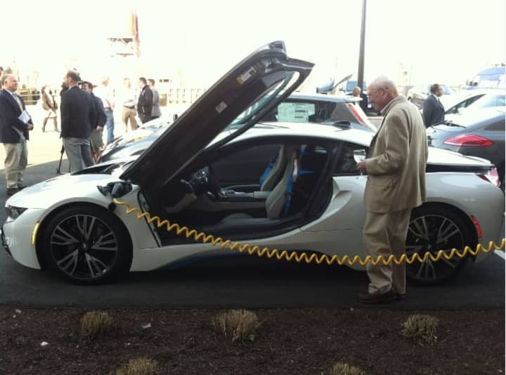 A BMW 18 plug-in hybrid sports car.Stamford-based nonprofit Sustainable America held an event Tuesday showcasing electric and hybrid cars.