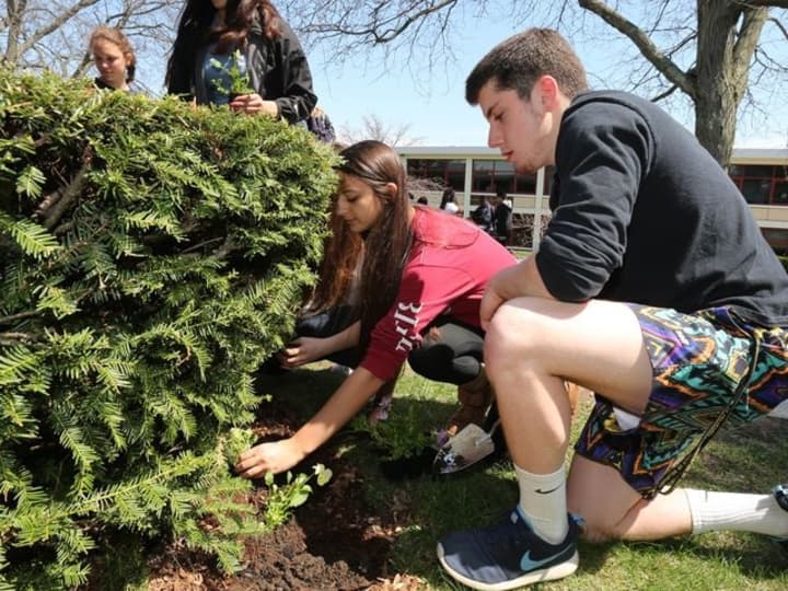 Students planted flowers in honor of Earth Day.