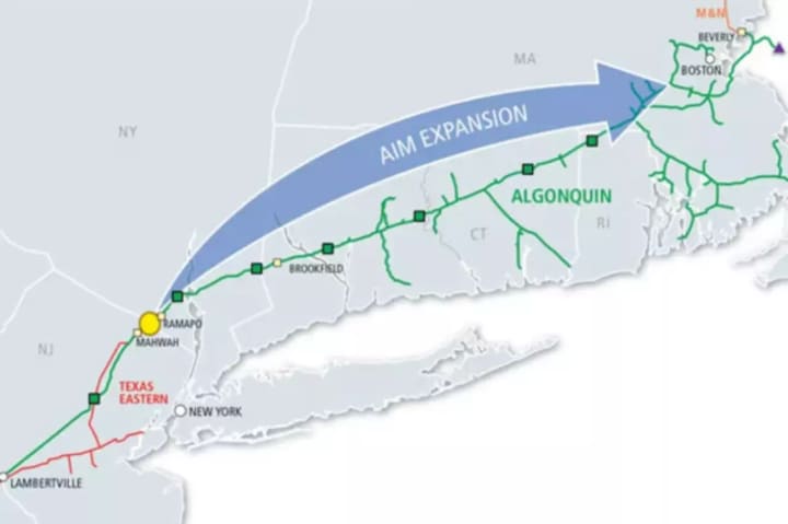 A screen shot of the map for Spectra Energy&#x27;s Algonquin Pipeline expansion proposal.