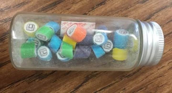 A bottle of the candy from China ingested by students and teachers in Weston that caused a health scare. Anyone in possession of this candy is urged to notify the school administration and Weston Police Department. 