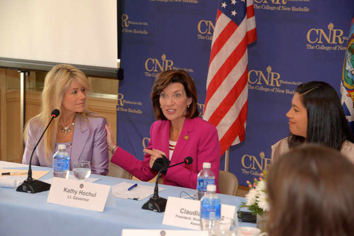 Lt. Gov. Kathy Hochul was part of a roundtable talk at The College of New Rochelle about the Enough Is Enough campaign to combat sexual assaults on campus. 