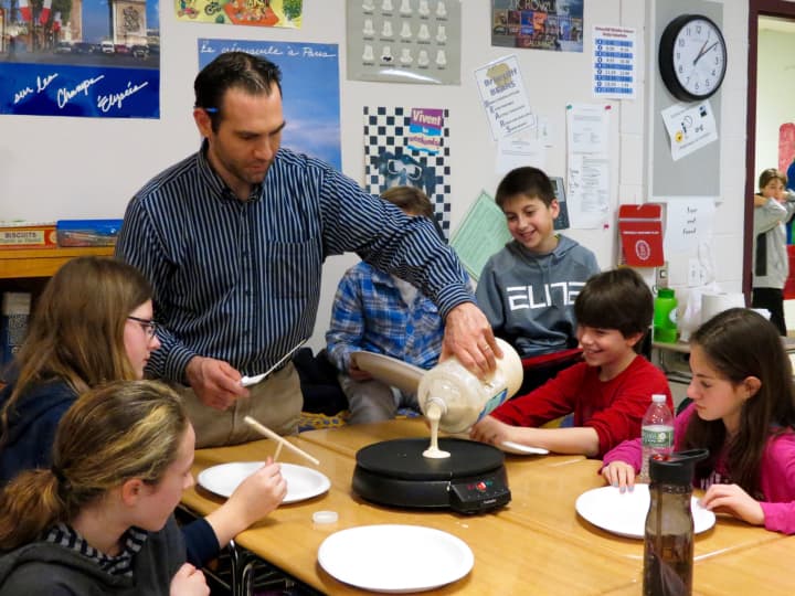 Briarcliff Middle School French students enjoyed a hands-on lesson as they made their own crêpes.