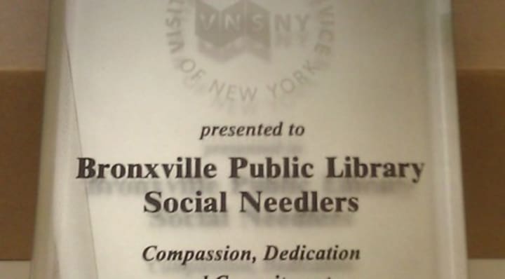 The Bronxville Public Library Social Needlers, a weekly knitting and crocheting group, recently received a community spirit award.