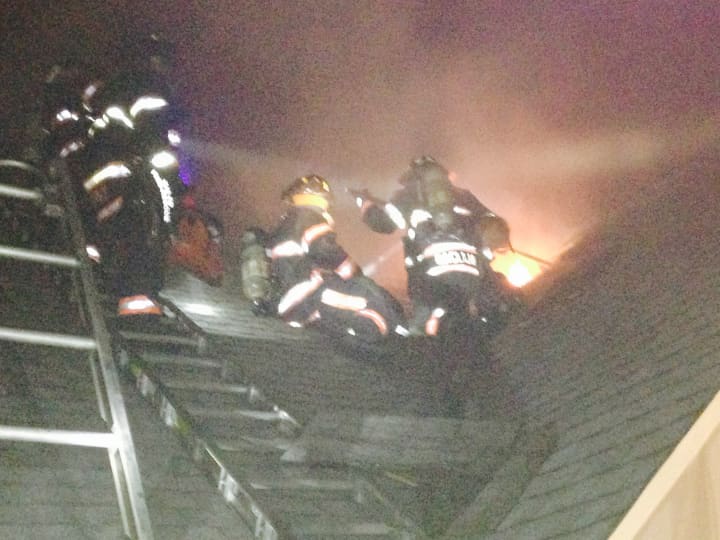Yonkers firefighters battle the blaze.