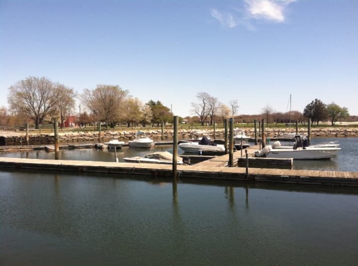 Boats at rest at the Cove Island Marina. Stamford Fire Department responded to a call Sunday afternoon for help from a boater trapped on a sinking boat in the waters off Cove Island.