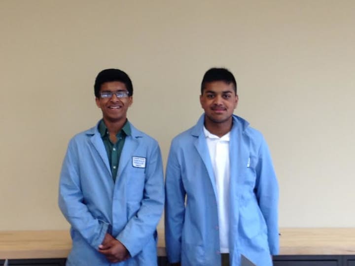 Anubhav Dhar, left, and Shubham Singh are both students in the Aerospace/Hydrospace Engineering and Physical Sciences School at Fairchild Wheeler Magnet High School in Bridgeport. 