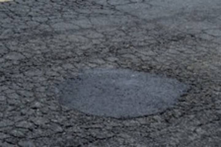 A patched pothole in New Rochelle. 