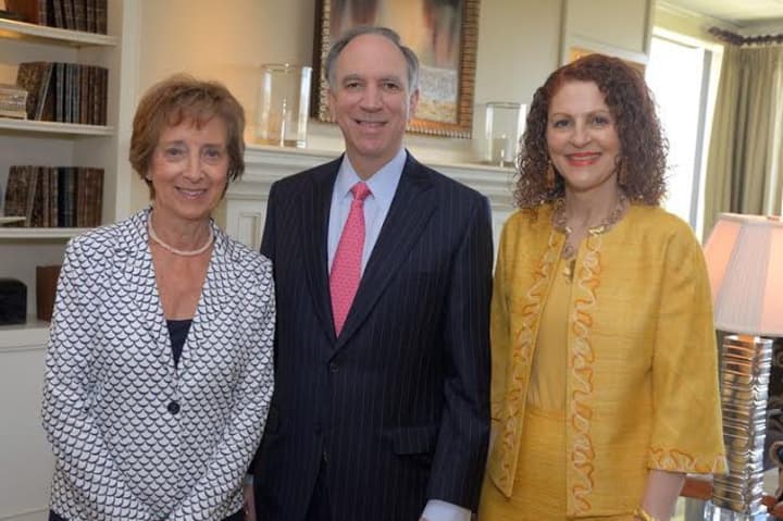 Friends of White Plains Hospital Co-Presidents Brenda Oestreich, of Scarsdale; and Rachel Chalchinsky, of Mamaroneck; with White Plains Hospital Board of Directors Chairman Larry Smith, of Scarsdale at the luncheon.
