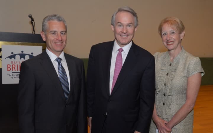 Anthony Justic, chairman of Business Council Board of Directors; William J. Mulrow, secretary to Gov. Andrew M. Cuomo; and Marsha Gordon, president and CEO of The Business Council of Westchester.
