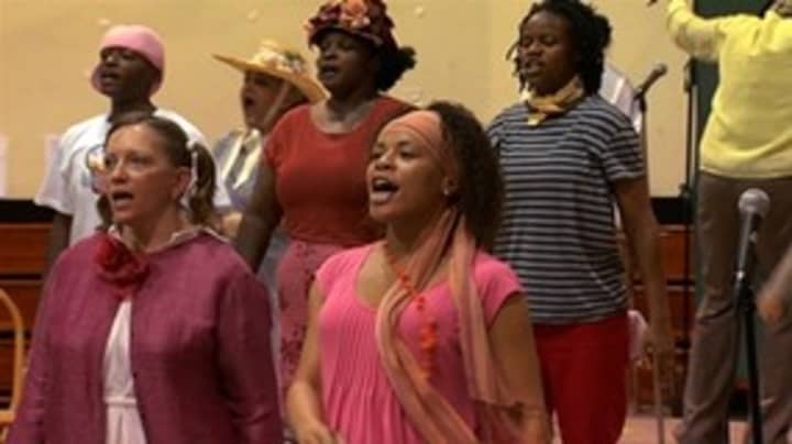 Female inmates participating in the production of &quot;Amazing Grace&quot; at the Bedford Correctional Facility. 