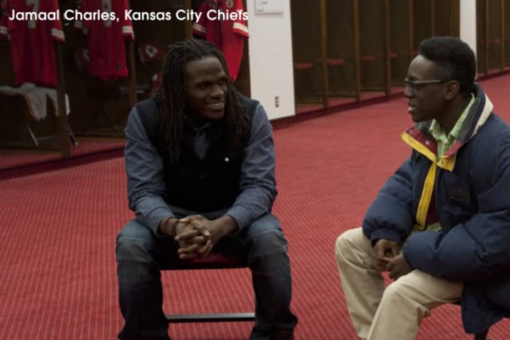 Kansas City Chiefs running back Jamal Charles is featured in a documentary, NFL Characters Unite.  The bullying documentary will be shown at the YMCA of White Plains on Thursday, May 21.