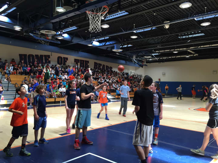 Briarcliff Middle Schools Wellness Day culminated with a basketball game between students and faculty, which also served as a fundraiser for charity.