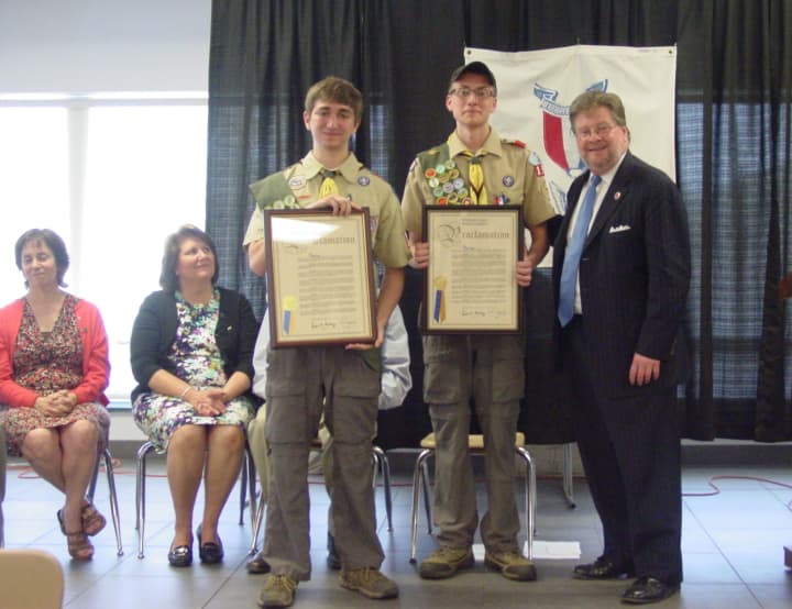 Alex Wagner and Ben Weinstein receive their Eagle Scout Awards at a recent Court of Honor ceremony.