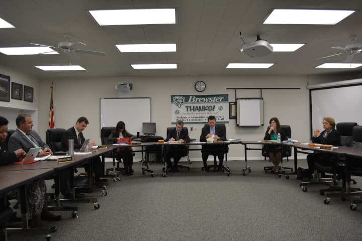 The Brewster school board at a previous meeting.