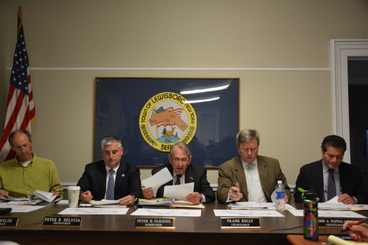 Lewisboro Town Board members at their May 18 meeting.