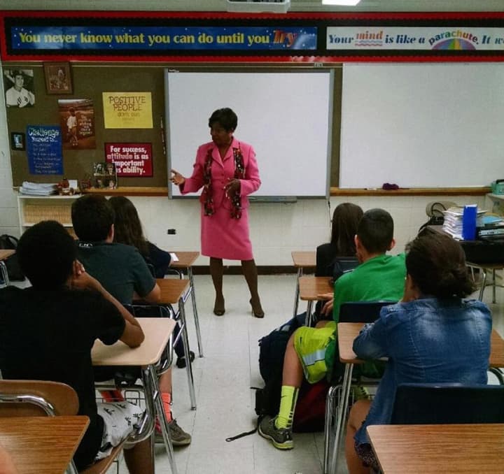 Seventh-grade students listened closely on career day.