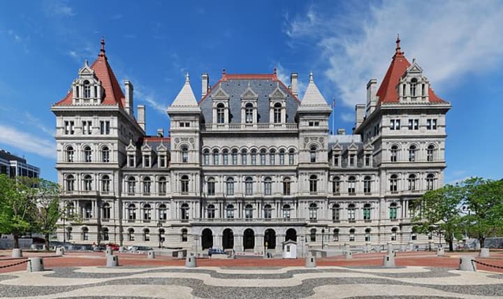 The New York State Capitol in Albany. New York is the &quot;least free state&quot; because of taxes, a report says.