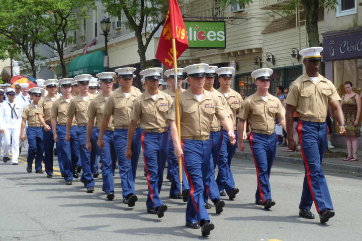 Sunday&#x27;s Memorial Day Parade in Hastings invited Vietnam Veterans from across Westchester County to march. This photo of Marines and Navy sailors is from Hastings 2012 parade.