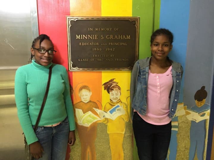 Graham Middle School seventh graders Edwina Belizaire and Shayanne Escoffery-Fullwood. 