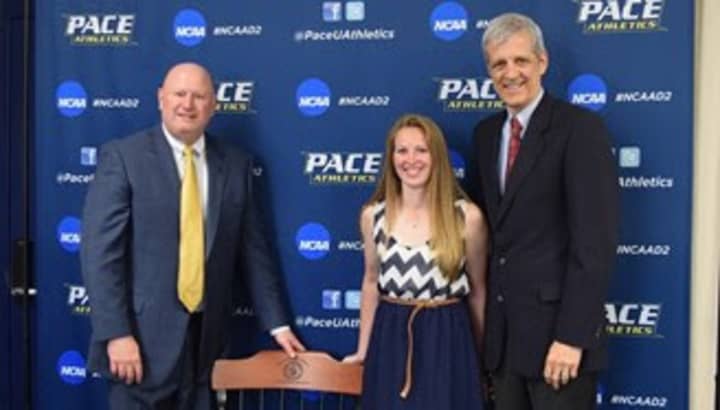 Pace senior Jillian Ferro accepts her award for Female Athlete of the Year in recognition of her outstanding soccer achievements.