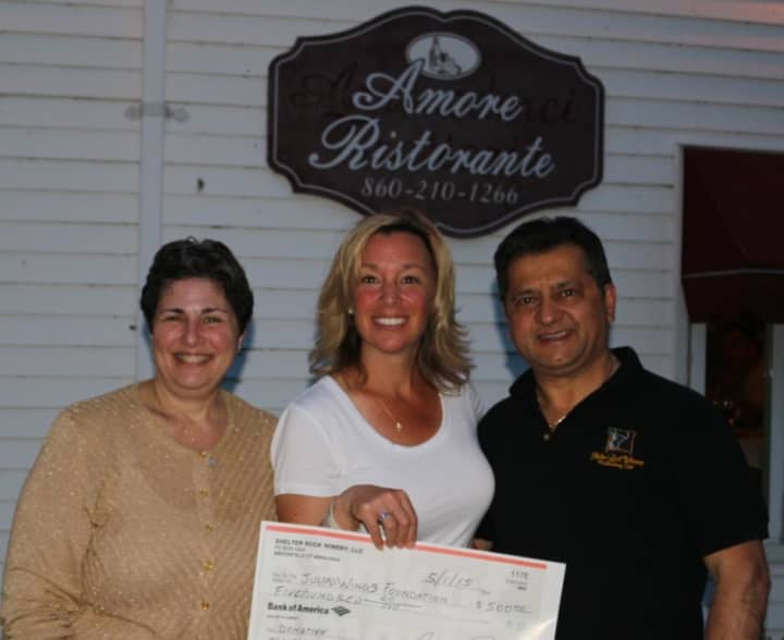 Shelter Rock Winery hosted a fundraiser on April 25 to benefit Julia&#x27;s Wings Foundation in Danbury. From left, Kathrine Gold-Gubner, Julia&#x27;s Wings board member, Heather Malsin, Vice President Julia&#x27;s Wings, and Giovanni Petretta, Shelter Rock owner.