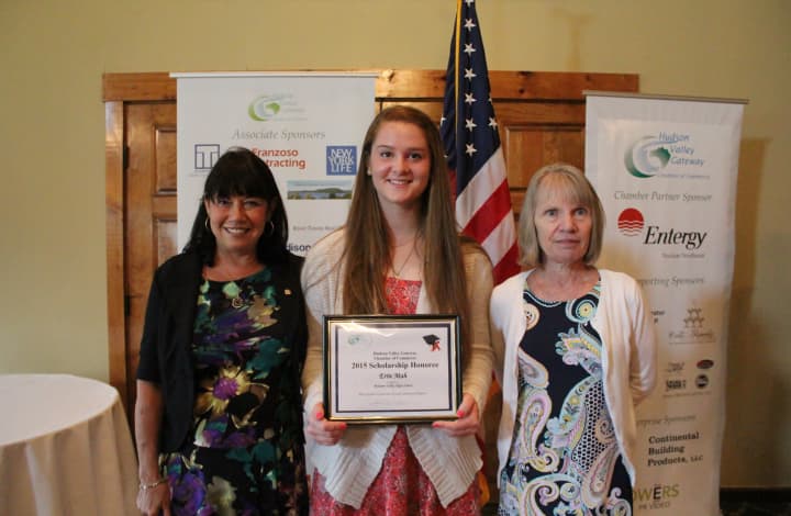 From left, Hudson Valley Gateway Chamber of Commerce Executive Director Deb Milone, Putnam Valley High School senior and scholarship recipient Erin Mah, and Linda Murphy, chairwoman of the Chambers board of directors.