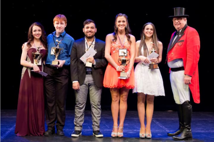 Barnum&#x27;s Got Talent winners (from left) are Briana Knight, Dante DiFederico, A.J. Cordova, Jackie Guerrera and Jacqueline Mate. They are pictured with ringmaster Fred Hall.