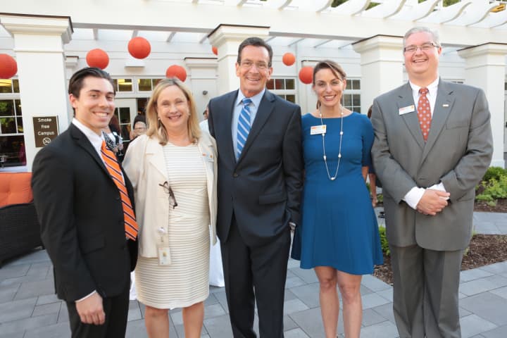 Gov. Dannel P. Malloy, center, was honored recently by the Regional Hospice and Home Care in Danbury. See story for complete photo IDs.