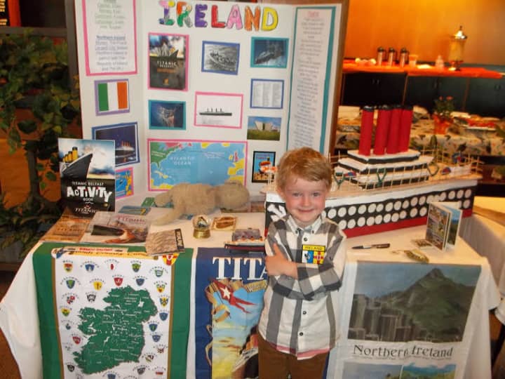 Bronxville preschool student Colm Doherty with his exhibit on his Irish heritage at the IBM Thomas J. Watson Research Center in Yorktown Heights. 