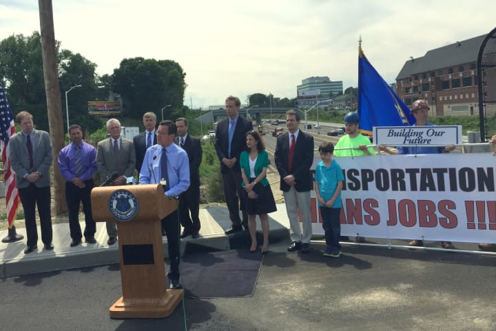 Gov. Dannel P. Malloy announces that the expansion of I-95 in Norwalk is nearing completion.