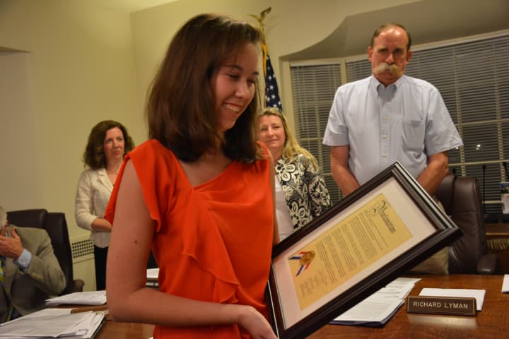 Laura Quinn, Fox Lane High School&#x27;s 2015 valedictorian, was honored at a recent Pound Ridge Town Board meeting.