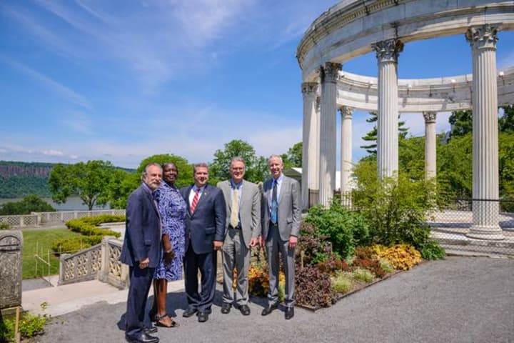 From left, Yonkers City Council Minority Leader Michael Sabatino; Yonkers Parks &amp; Recreation Commissioner Yvette Hartsfield; Yonkers Mayor Mike Spano; Untermyer Gardens Conservancy Chairman Stephen F. Byrns; Scenic Hudson President Ned Sullivan.
 
