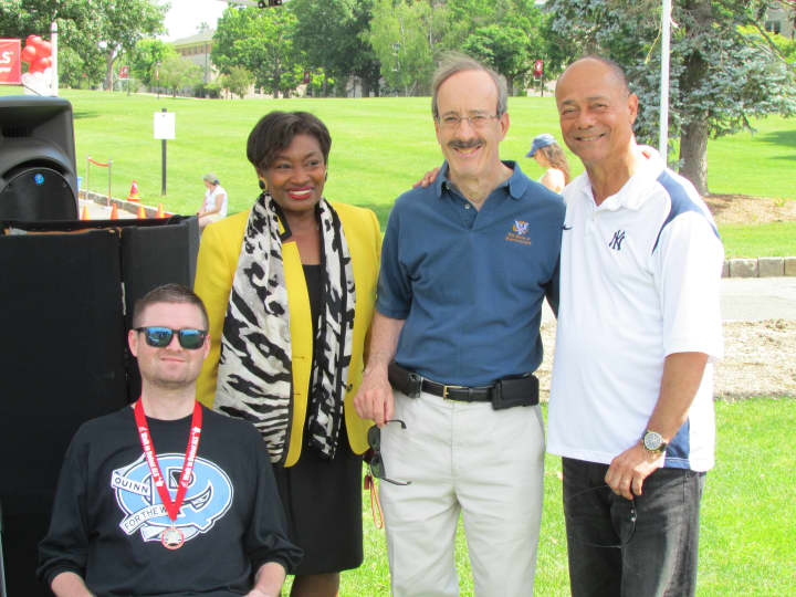 Several community advocates were on hand on June 14 in Purchase, N.Y., to take part in the Walk to Defeat ALS. From left Patt Quinn, Andrea Stewart-Cousins, Eliot Engel and Roy White.