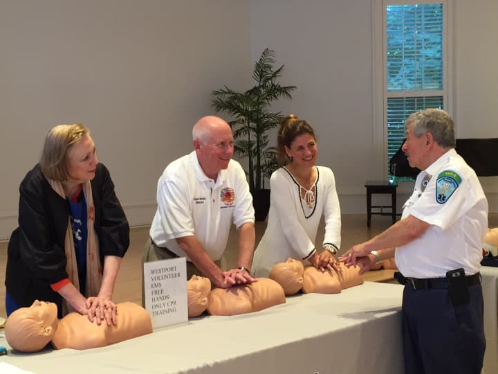 The Westport Volunteer Emergency Medical Service conducted CPR training sessions at the 70th Annual Yankee Doodle Fair.