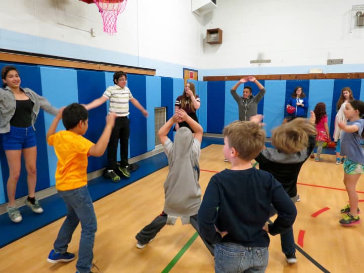 Eighth-grade students from Pierre Van Cortlandt Middle School in Croton-on-Hudson visited the elementary school to share fitness and nutrition tips with the districts younger students.