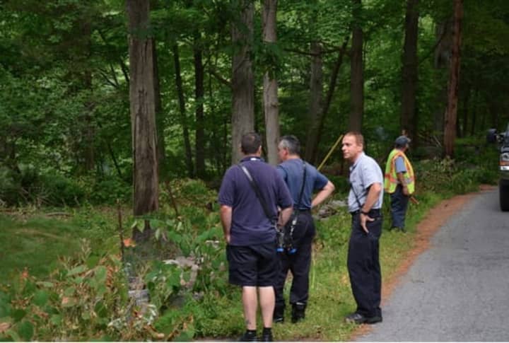Emergency responders at Blue Heron Lake in Pound Ridge on Thursday afternoon.