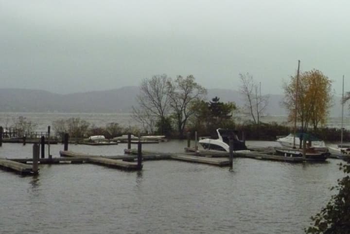 A few boats remained at the Philipse Manor Beach Club in Sleepy Hollow on Monday morning as Hurricane Sandy approached.
