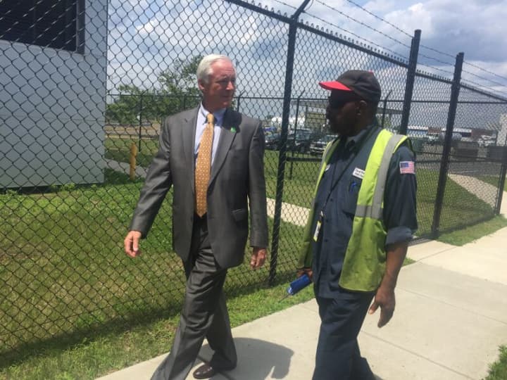 Mayor Bill Finch visits Sikorsky Airport after the death of a construction worker there. 