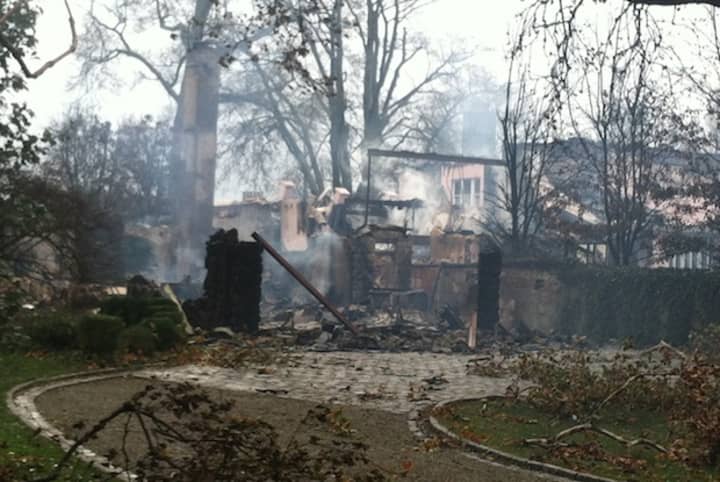 A home on Binney Lane in Old Greenwich was completely destroyed by a fire Monday night. It is not Helen Lobrano&#x27;s home. 