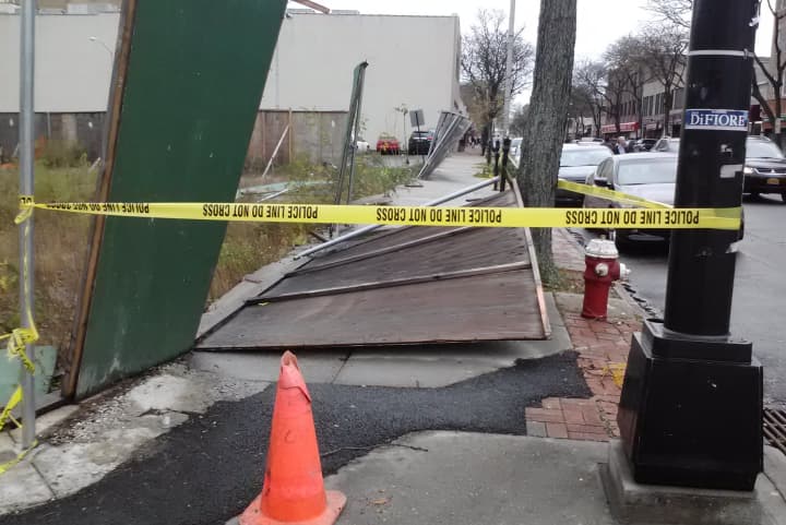 A fence on Gramatan Avenue at the intersection of Oakley Avenue was destroyed by Hurricane Sandy.