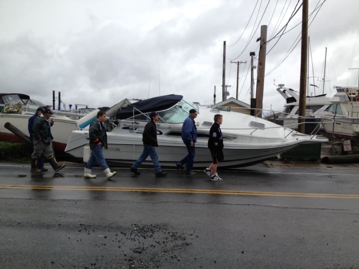 Hudson Valley Marine boats in Verplanck after Hurricane Sandy.