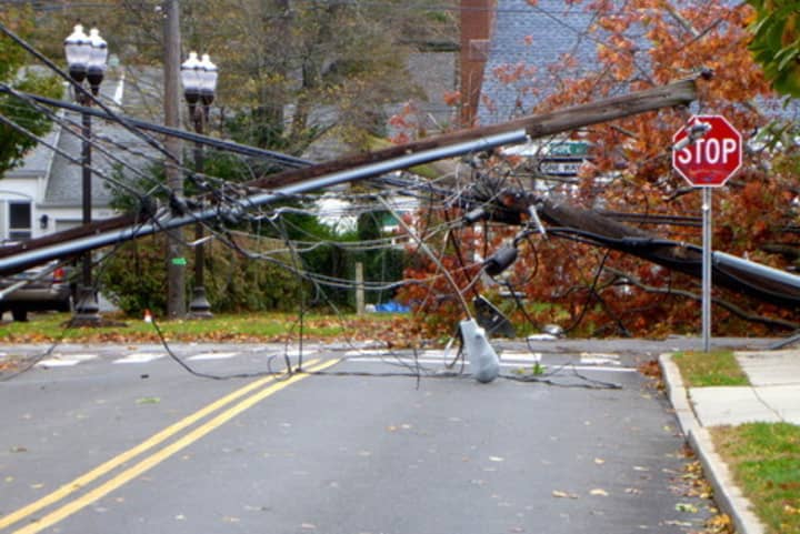 Trees and utility poles down in Stamford.